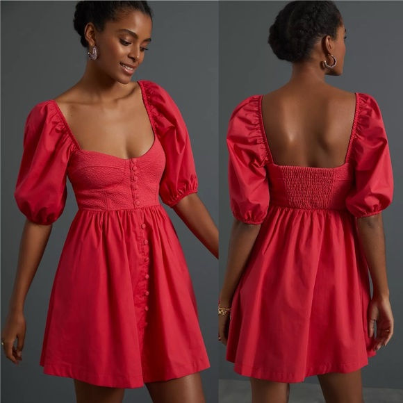 Anthropologie Maeve Puff-Sleeved
Sweetheart Mini Dress - Picture 1 of 9